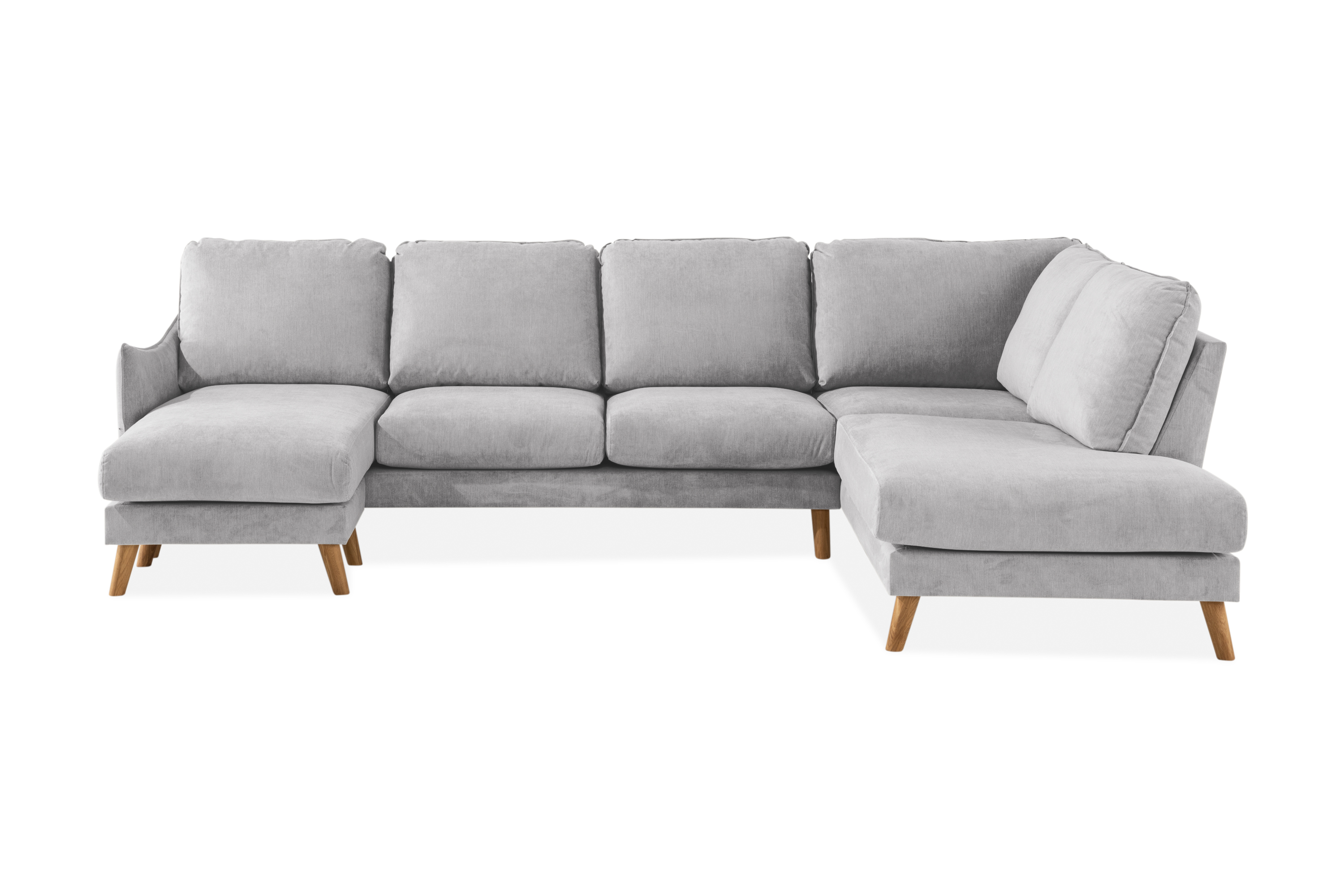 Trend Lyx U-soffa med Divan Vänster - Ljusgrå/Ek