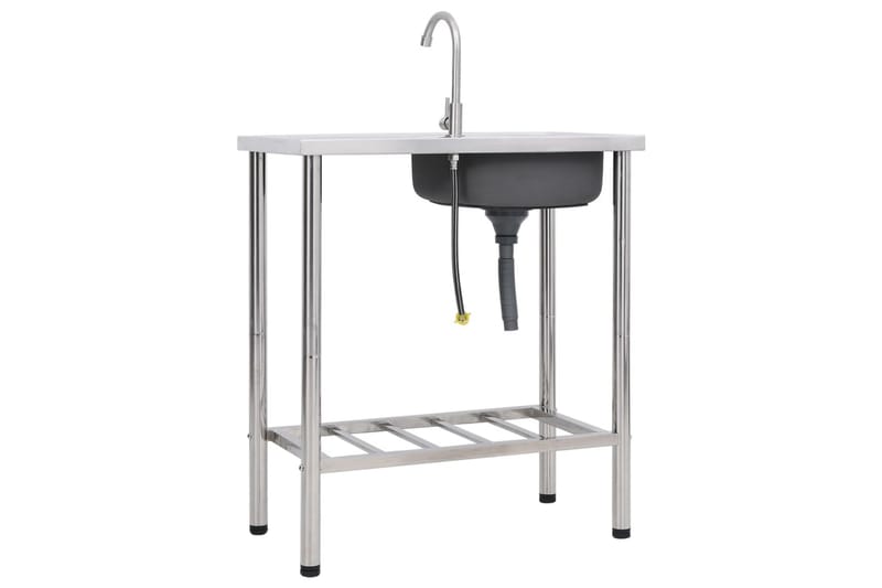 Campingbänk med handfat och kran i rostfritt stål - Silver - Sport & fritid - Camping & vandring - Friluftsutrustning
