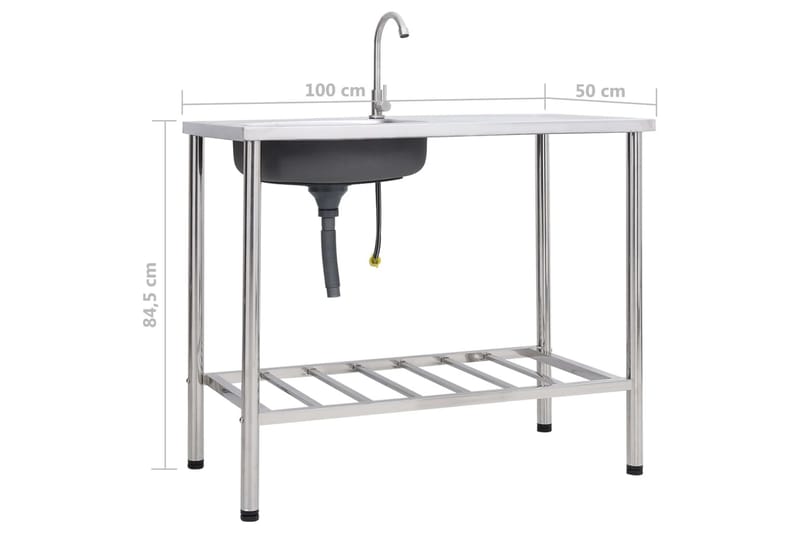 Campingbänk med handfat och kran i rostfritt stål - Silver - Sport & fritid - Camping & vandring - Friluftsutrustning