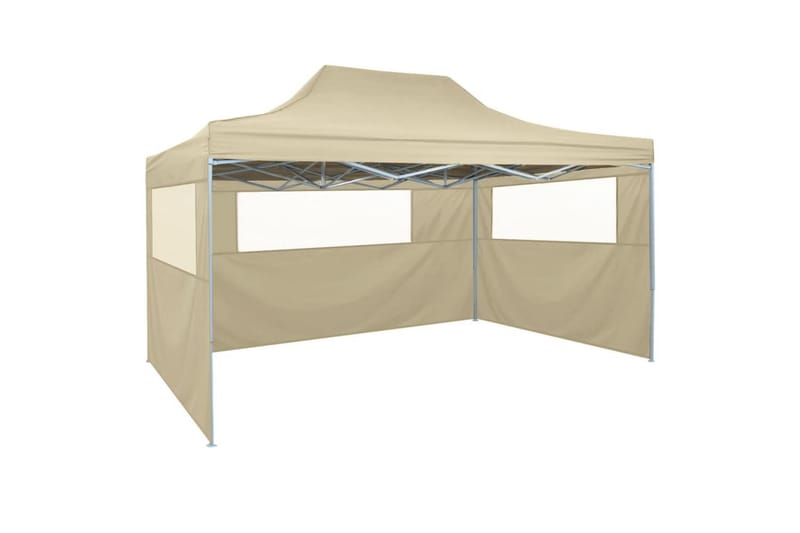 Hopfällbart tält med 3 väggar 3x4,5 m gräddvit - Kräm - Campingtält - Tält
