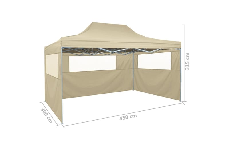 Hopfällbart tält med 3 väggar 3x4,5 m gräddvit - Kräm - Campingtält - Tält