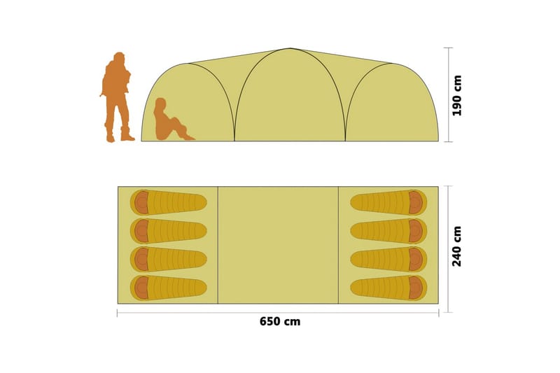 Kupoltält 650x240x190 cm 8 personer gul - Gul - Tält - Familjetält