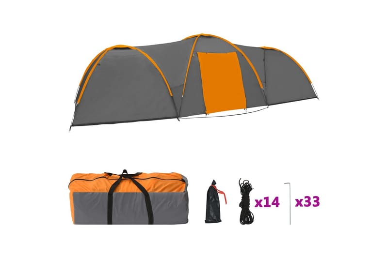 Kupoltält 650x240x190 cm 8 personer grå och orange - Grå - Tält - Campingtält