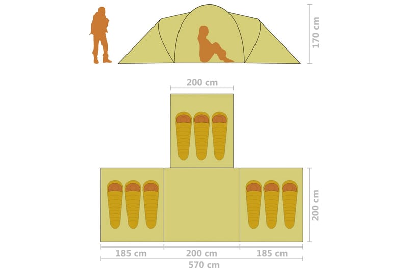 Tält för 9 personer grå och orange - Grå|Orange - Tält - Familjetält