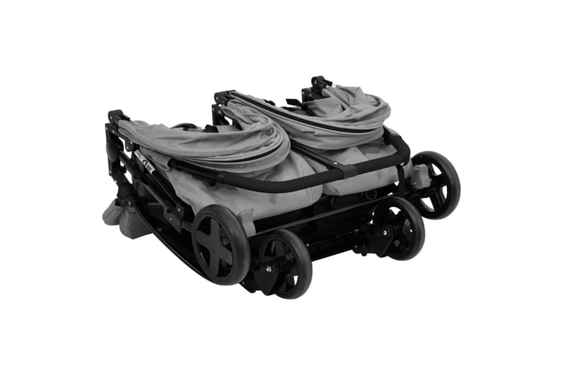 Tvillingvagn ljusgrå och svart stål - Grå - Syskonvagn