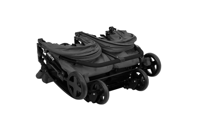 Tvillingvagn mörkgrå och svart stål - Grå - Syskonvagn