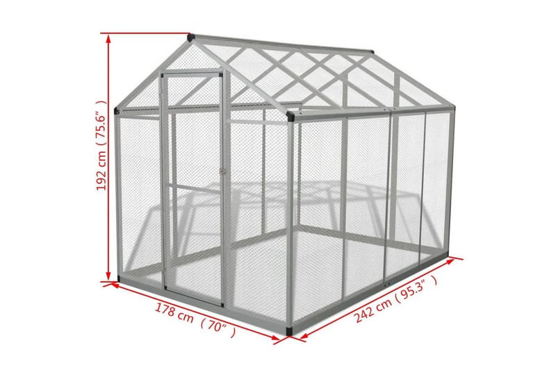 Voljär utomhusbruk aluminium 178x242x192 cm - Grå - Sport & fritid - För djuren - Fågel - Fågelbur & voljär