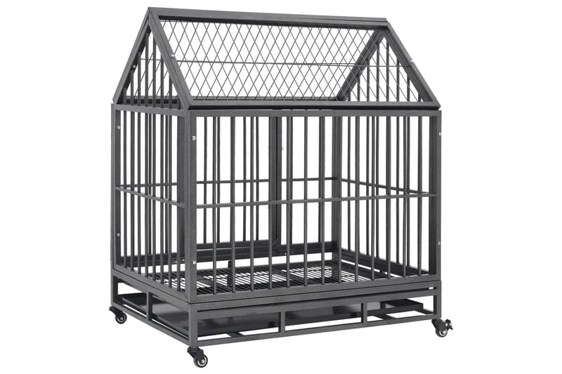 Hundbur med hjul och tak stål 92x62x106 cm - Svart - Sport & fritid - För djuren - För hund - Hundbur & transportbur hund
