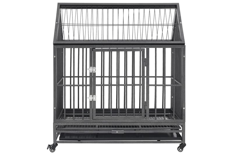 Hundbur med hjul och tak stål 92x62x106 cm - Svart - Sport & fritid - För djuren - För hund - Hundbur & transportbur hund