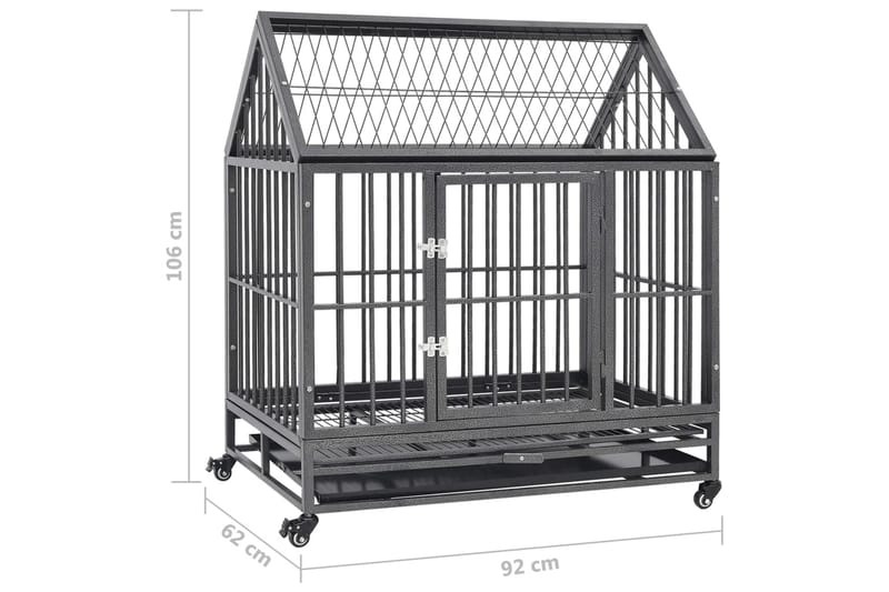 Hundbur med hjul och tak stål 92x62x106 cm - Svart - Sport & fritid - För djuren - För hund - Hundbur & transportbur hund