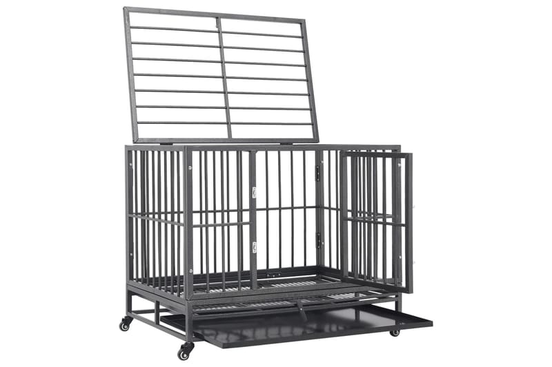 Hundbur med hjul stål 102x72x85 cm - Svart - Sport & fritid - För djuren - För hund - Hundbur & transportbur hund
