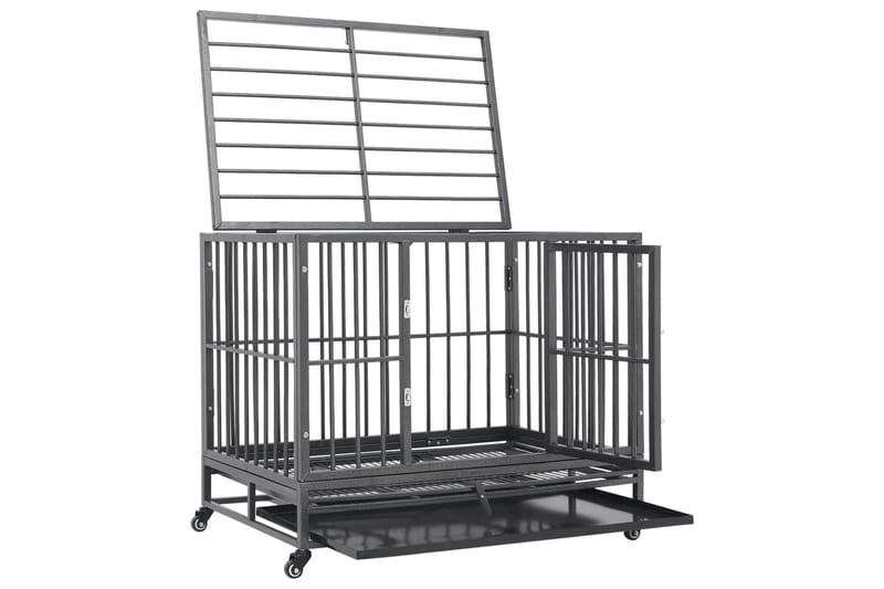 Hundbur med hjul stål 92x62x76 cm - Svart - Sport & fritid - För djuren - För hund - Hundbur & transportbur hund