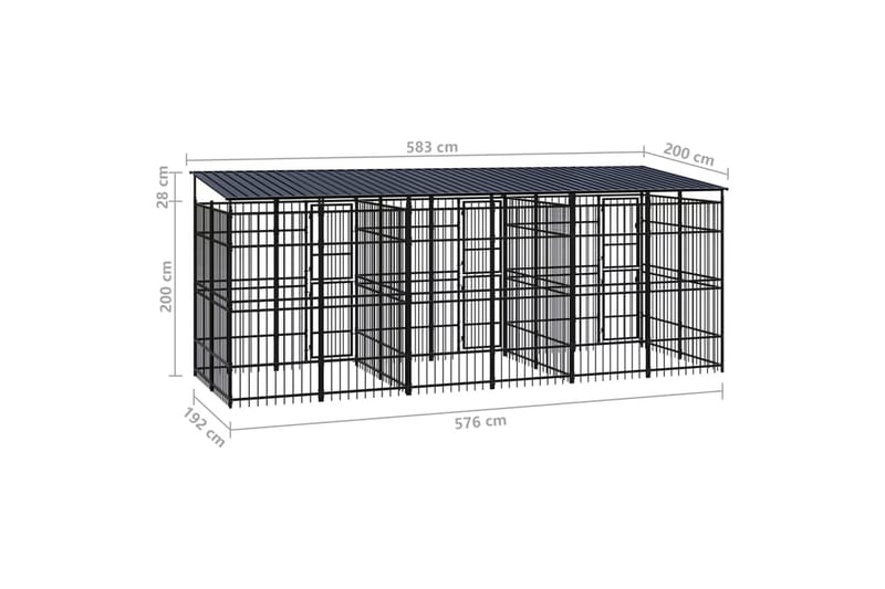 Hundgård för utomhusbruk ståltak 11,06 m² - Svart - Sport & fritid - För djuren - För hund - Hundmöbler