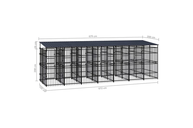 Hundgård för utomhusbruk ståltak 12,9 m² - Svart - Sport & fritid - För djuren - För hund - Hundmöbler