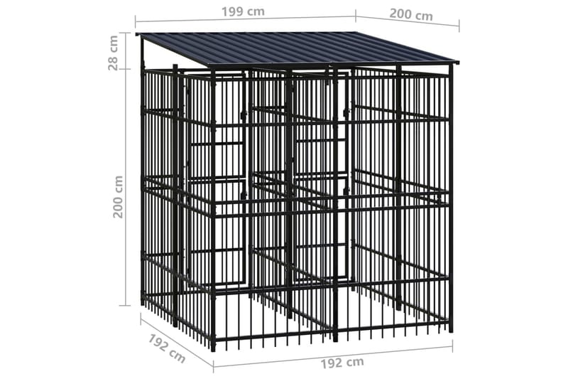 Hundgård för utomhusbruk ståltak 3,69 m² - Svart - Sport & fritid - För djuren - För hund - Hundmöbler