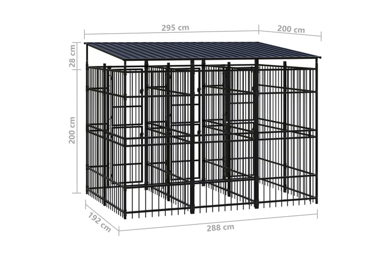 Hundgård för utomhusbruk ståltak 5,53 m² - Svart - Sport & fritid - För djuren - För hund - Hundmöbler