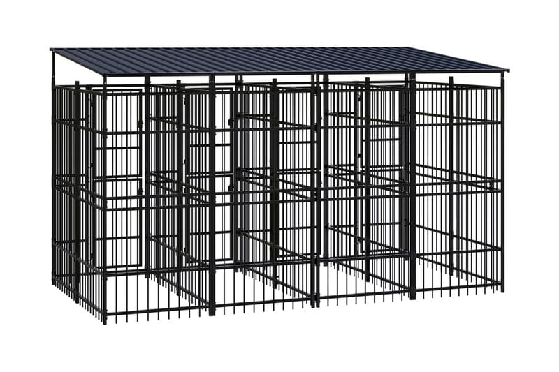 Hundgård för utomhusbruk ståltak 7,37 m² - Svart - Sport & fritid - För djuren - För hund - Hundmöbler