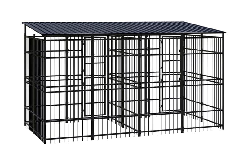 Hundgård för utomhusbruk ståltak 7,37 m² - Svart - Sport & fritid - För djuren - För hund - Hundmöbler
