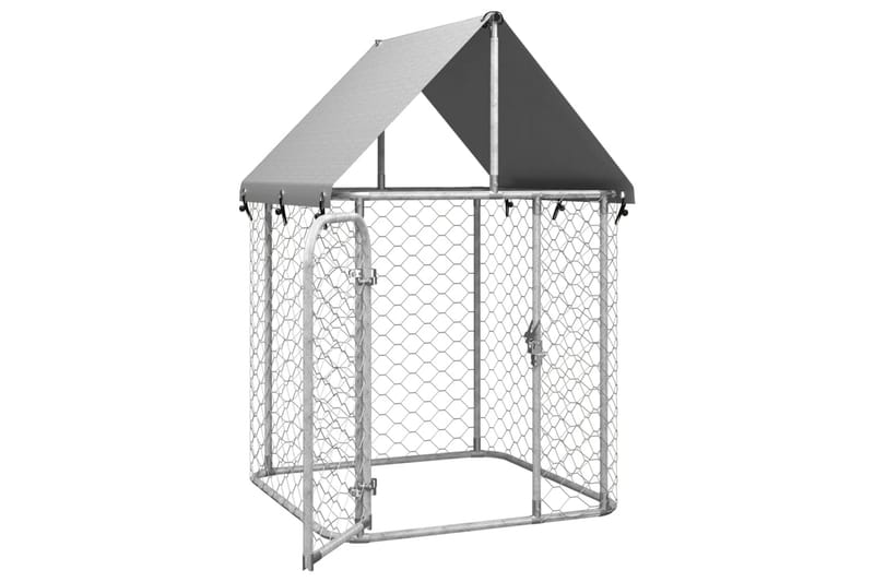 Hundgård med tak för utomhusbruk 100x100x150 cm - Silver - Sport & fritid - För djuren - För hund - Hundmöbler