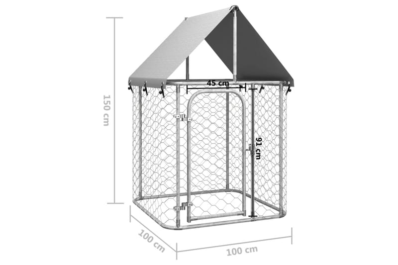 Hundgård med tak för utomhusbruk 100x100x150 cm - Silver - Hundmöbler - Hundgrind & hundstaket - Hundkoja & hundgård