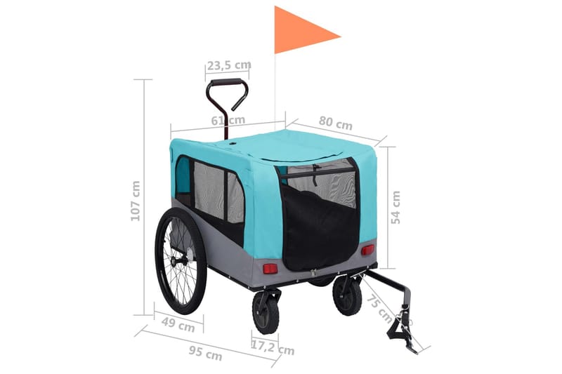 2-i-1-Cykelvagn för husdjur och joggingvagn blå och grå - Blå - Cykelvagn & cykelkärra - Hundmöbler - Hundvagn & cykelkorg hund