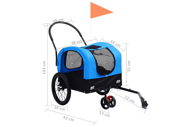 2-i-1-Cykelvagn för husdjur och joggingvagn blå och svart - Blå - Cykelvagn & cykelkärra - Hundmöbler - Hundvagn & cykelkorg hund
