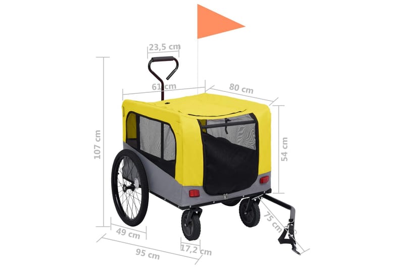 2-i-1-Cykelvagn för husdjur och joggingvagn gul och grå - Gul - Cykelvagn & cykelkärra - Hundmöbler - Hundvagn & cykelkorg hund