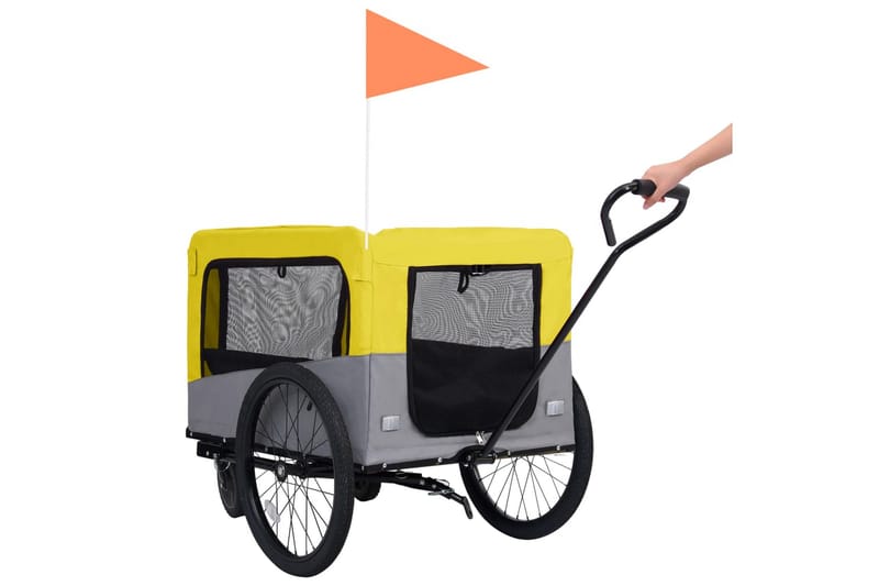 2-i-1-Cykelvagn för husdjur och joggingvagn gul och grå - Gul - Hundmöbler - Cykelvagn & cykelkärra - Hundvagn & cykelkorg hund