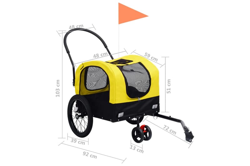 2-i-1-Cykelvagn för husdjur och joggingvagn gul och svart - Gul - Cykelvagn & cykelkärra - Hundmöbler - Hundvagn & cykelkorg hund