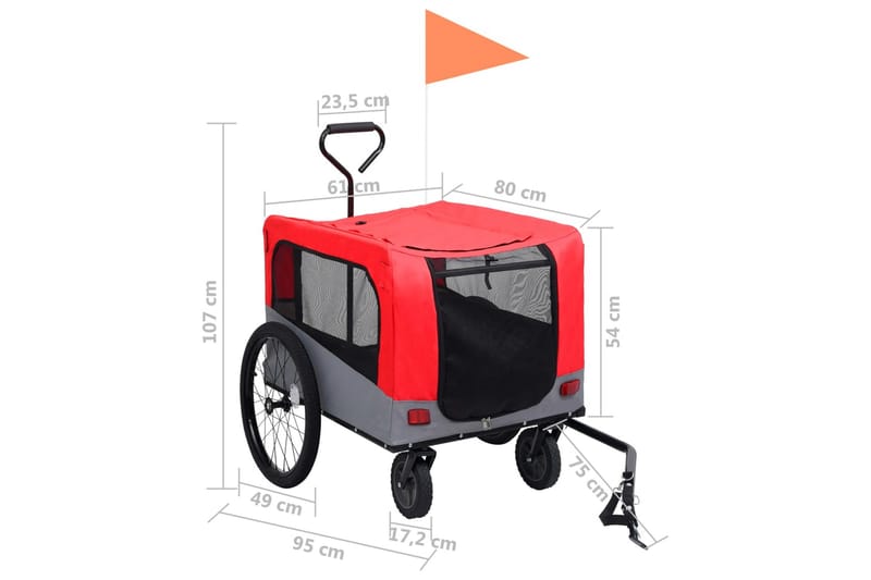 2-i-1-Cykelvagn för husdjur och joggingvagn röd och grå - Röd - Sport & fritid - För djuren - För hund - Hundmöbler