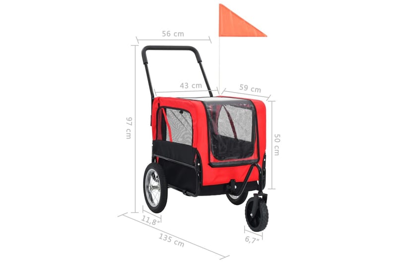2-i-1-Cykelvagn för husdjur och joggingvagn röd och svart - Röd - Cykelvagn & cykelkärra - Hundmöbler - Hundvagn & cykelkorg hund