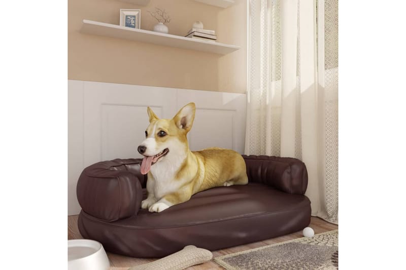 Ergonomisk hundbädd brun 88x65 cm konstläder - Brun - Hundbädd & hundsäng - Hundmöbler