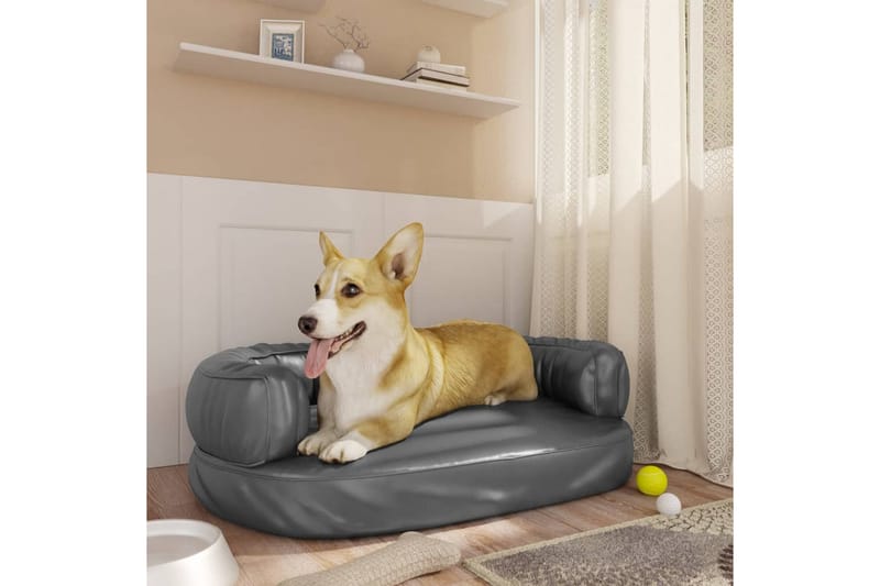 Ergonomisk hundbädd grå 60x42 cm konstläder - Grå - Hundbädd & hundsäng - Hundmöbler