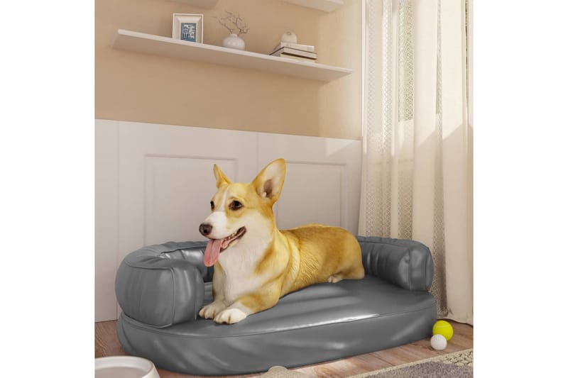 Ergonomisk hundbädd grå 75x53 cm konstläder - Grå - Hundbädd & hundsäng - Hundmöbler