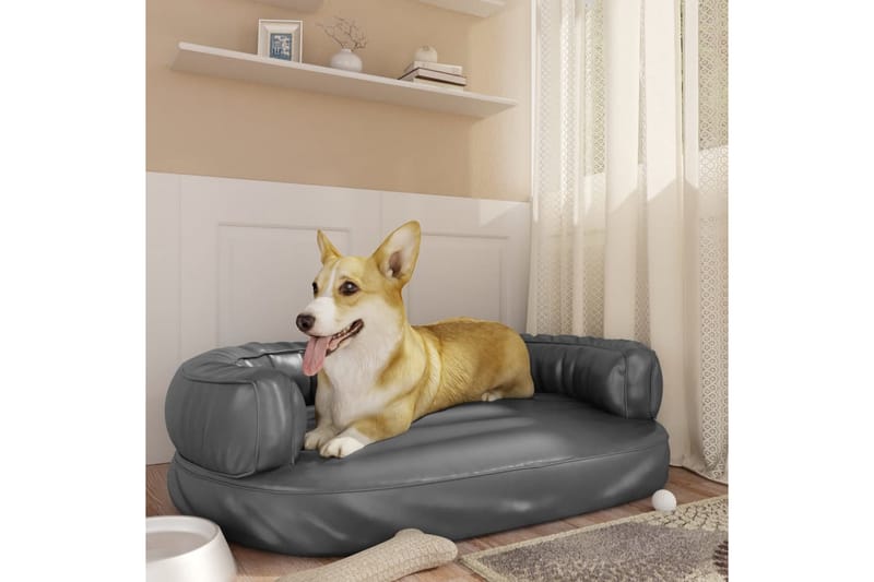 Ergonomisk hundbädd grå 88x65 cm konstläder - Grå - Hundbädd & hundsäng - Hundmöbler