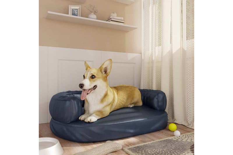 Ergonomisk hundbädd mörkblå 60x42 cm konstläder - Blå - Hundbädd & hundsäng - Hundmöbler