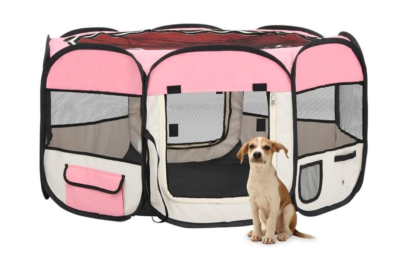 Hopfällbar hundhage med väska rosa 125x125x61 cm - Rosa - Hundmöbler - Hundgrind & hundstaket - Hundkoja & hundgård
