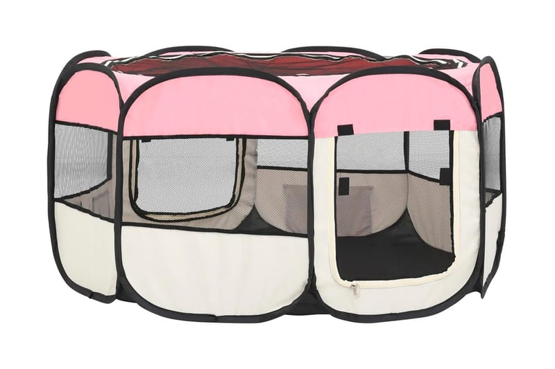 Hopfällbar hundhage med väska rosa 125x125x61 cm - Rosa - Hundmöbler - Hundgrind & hundstaket - Hundkoja & hundgård