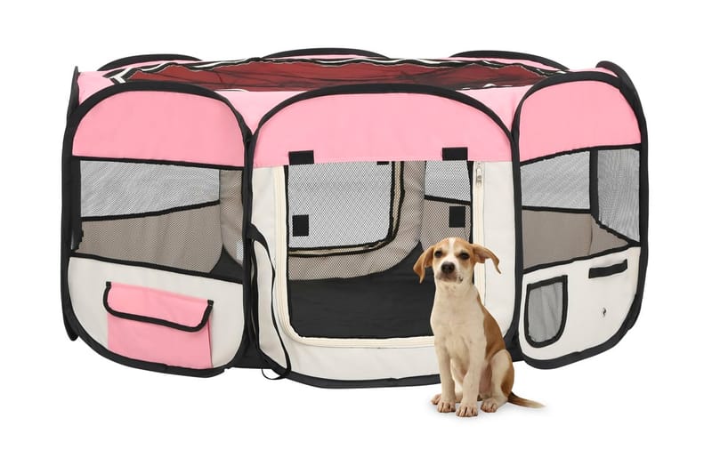Hopfällbar hundhage med väska rosa 145x145x61 cm - Rosa - Hundmöbler - Hundgrind & hundstaket - Hundkoja & hundgård