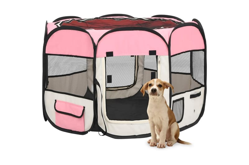 Hopfällbar hundhage med väska rosa 90x90x58 cm - Rosa - Hundmöbler - Hundgrind & hundstaket - Hundkoja & hundgård