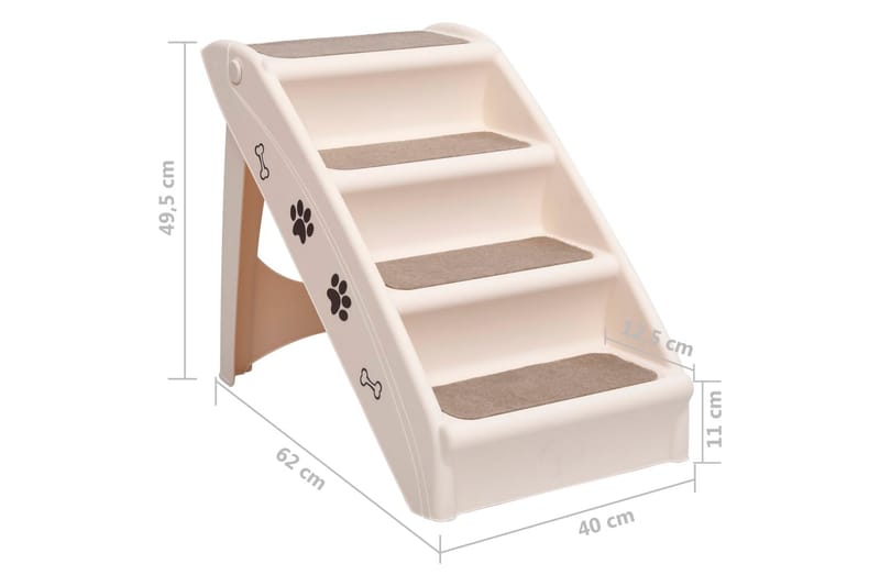 Hopfällbar hundtrappa gräddvit 62x40x49,5 cm - Vit - Sport & fritid - För djuren - För hund - Hundmöbler - Hundtrappa