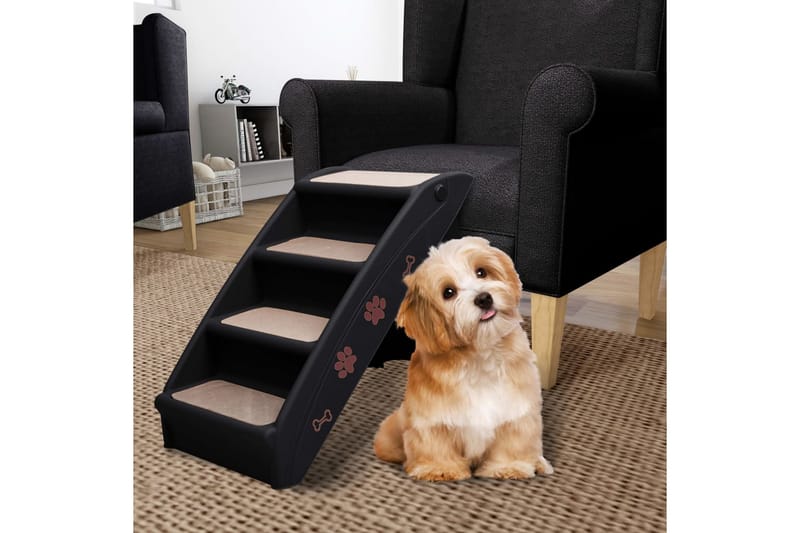 Hopfällbar hundtrappa svart 62x40x49,5 cm - Svart - Sport & fritid - För djuren - För hund - Hundmöbler - Hundtrappa