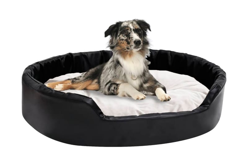 Hundbädd svart och beige 90x79x20 cm plysch och konstläder - Svart - Hundbädd & hundsäng - Hundmöbler