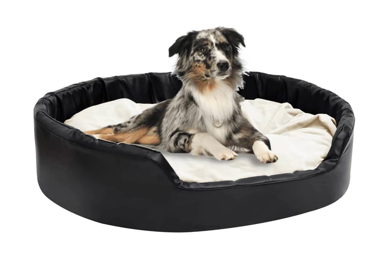 Hundbädd svart och beige 99x89x21 cm plysch och konstläder - Svart - Hundbädd & hundsäng - Hundmöbler