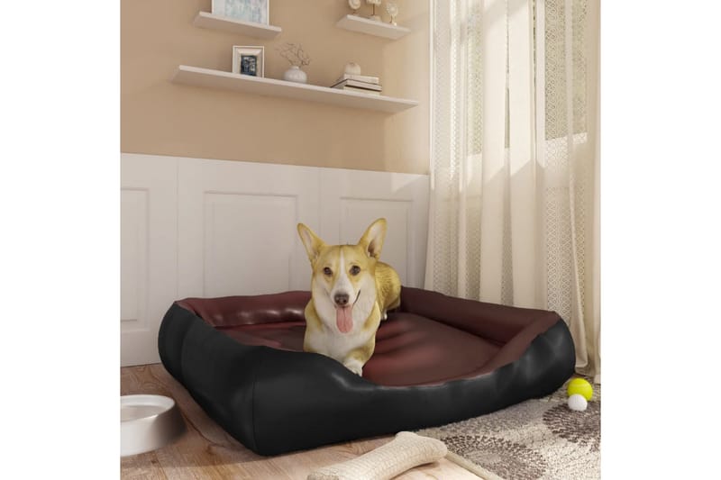 Hundbädd svart och brun 80x68x23 cm konstläder - Svart - Hundbädd & hundsäng - Hundmöbler