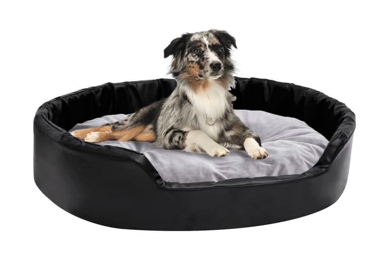 Hundbädd svart och grå 90x79x20 cm plysch och konstläder - Svart - Hundbädd & hundsäng - Hundmöbler