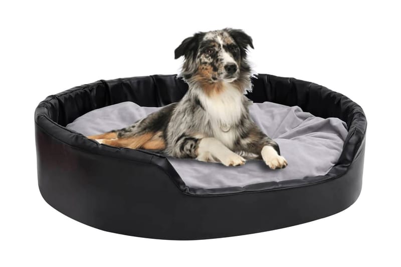 Hundbädd svart och grå 99x89x21 cm plysch och konstl�äder - Svart - Hundbädd & hundsäng - Hundmöbler