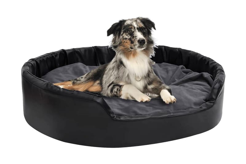 Hundbädd svart och mörkgrå 99x89x21 cm plysch och konstläder - Svart - Hundbädd & hundsäng - Hundmöbler