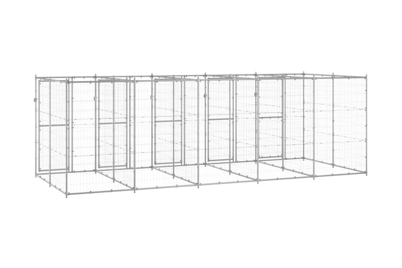 Hundgård för utomhusbruk galvaniserat stål 12,1 m² - Silver - Hundmöbler - Hundgrind & hundstaket - Hundkoja & hundgård