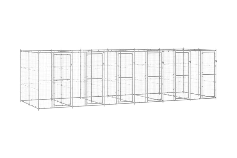 Hundgård för utomhusbruk galvaniserat stål 14,52 m² - Silver - Hundmöbler - Hundgrind & hundstaket - Hundkoja & hundgård